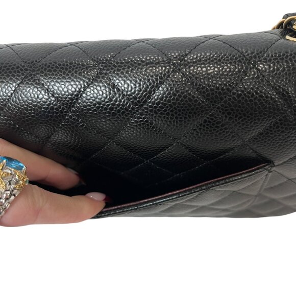 CHANEL Black Quilted Leather Caviar Double Flap Crossbody Timeless Bag Medium - Picture 5 of 15